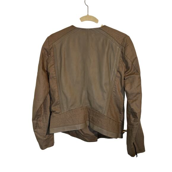 Lucky Brand Lamb Leather Linen Moto Mixed Media Jacket Size Medium Fall Jacket - Picture 2 of 8
